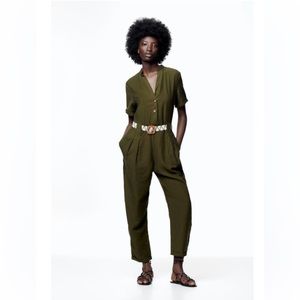 ZARA Green Khaki Jumpsuit with Matching Belt NWT